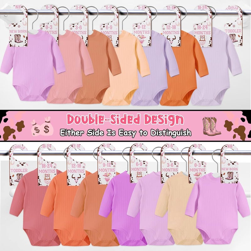 CORNER LACE Baby Closet Dividers 8PCS, Western Cowgirl/Wild West Rodeo Themed Wooden Double-Sided Clothes Size Hanger Organizer from Newborn to Toddler for Nursery Decor Baby Shower Birthday Gift Pink - Image 3